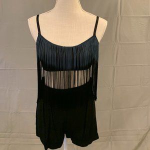 Urban Outfitters: Sparkle & Fade Blue & Black Ombre Crop Top with Fringe